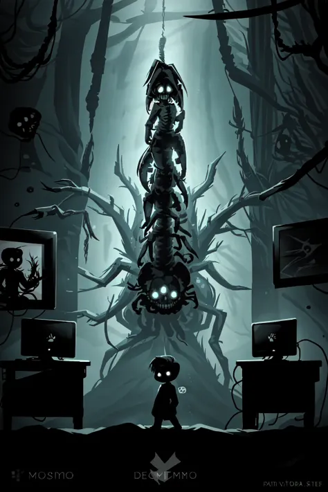 <lora:limco:1> limco style, a man streaming on twitch, indoors, bedroom, computer, playing horror games, liminal space, retro art style