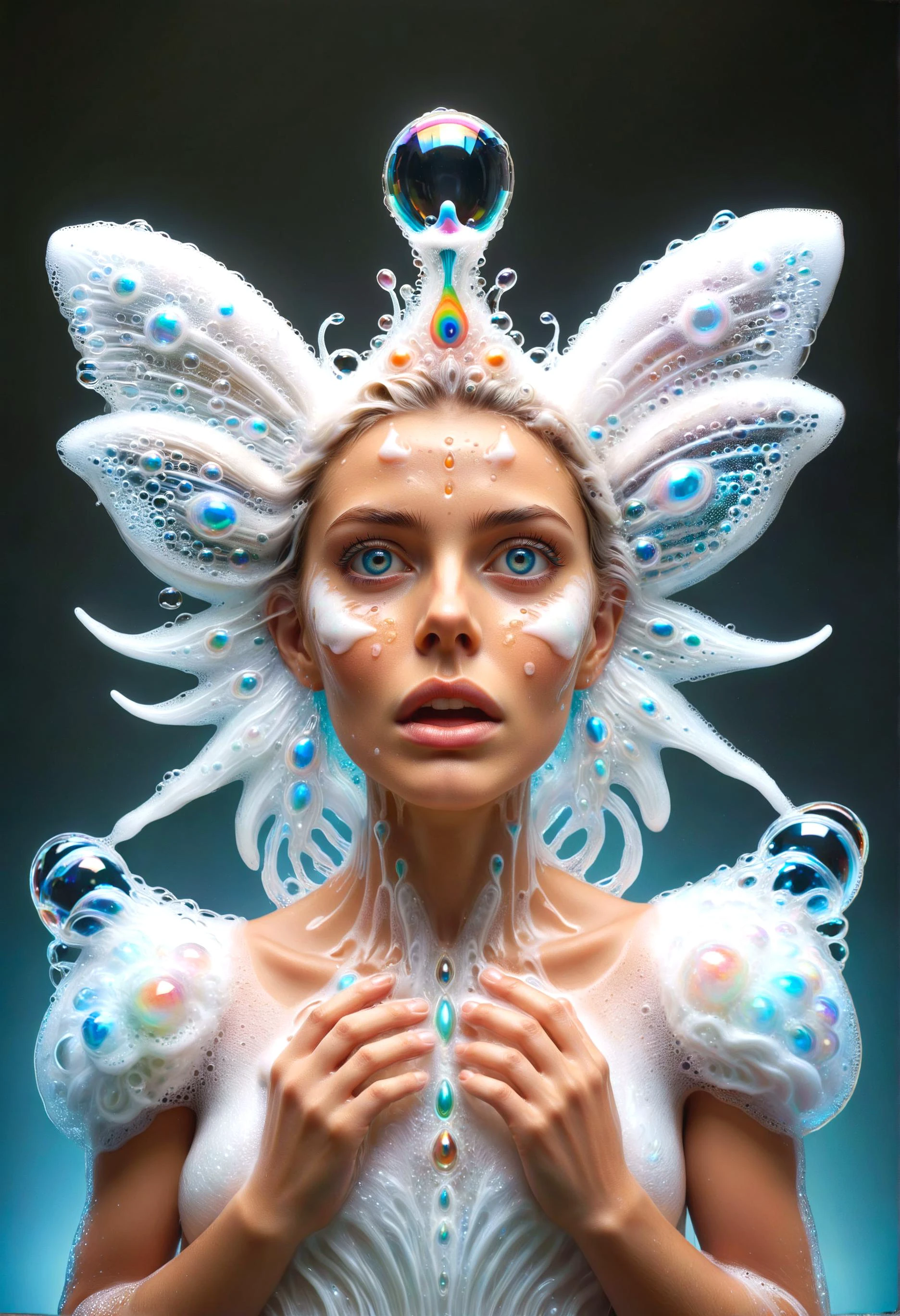 photo of glorious goddess rising from ral-dshwshsop soap to bring all the (toothbrushes:1.1) to the world, goddess is 20 year old woman with ocd, endless mirror reflections in the background, Bizarrely, Glorious, (Mystical soapy being with iridescent wings:0.7), (a delicate smoky veil made of ral-dshwshsop:0.75), hands reaching out for a hug and giving toothbrush, <lora:SDXL10\dare_glorious_being>, <lora:SDXL10\ral-dshwshsop-sdxl>