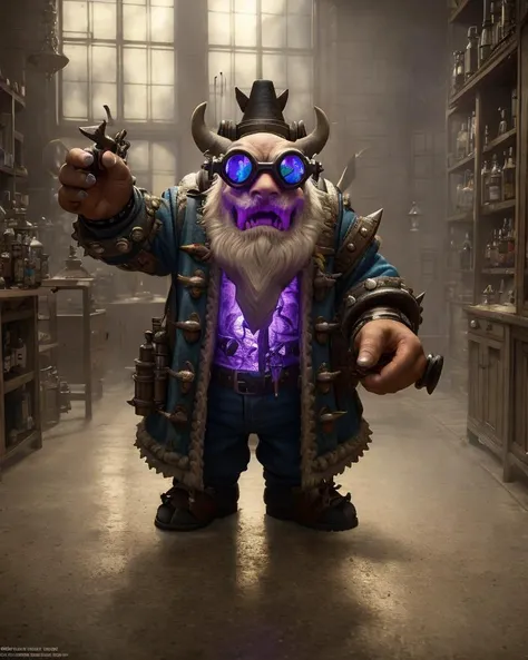 gothic and crazy mad alchemist brewing hazardous potions in complex scientific instruments, standing in his crowded magic potions shop, he has wild hair and goggles, hyper detailed, surrealism, hyper realistic, extremely complex, gothic, dark, dramatic, hyper realistic, intricate classic art, insanely intricate, masterful, great works of the masters, 8k uhd, octane render, 4k, HDR, dynamic lighting, ultra-detailed, film photography, light leaks, trending on artstation, sharp focus, studio photo, intricate details, highly detailed, by greg rutkowski, ((3d render)), intricately rendered