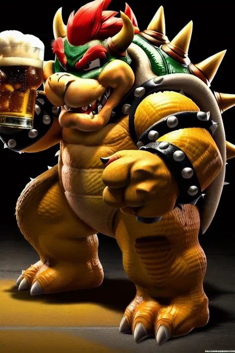 modelshoot style, (extremely detailed 8k wallpaper), bowser drinking beer, Intricate, High Detail, dramatic