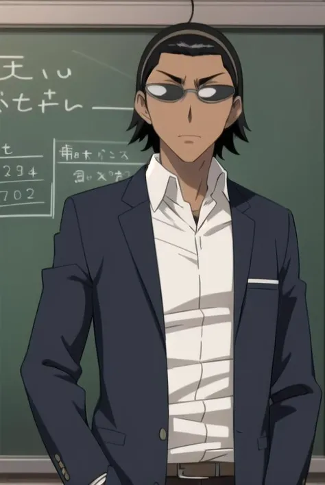 kenjiharima, <lora:kenji harima s2-lora-nochekaiser:1>,
kenji harima, black hair, male focus, glasses, dark skin, dark-skinned male hair band, ahoge,
BREAK school uniform, belt, shirt, white shirt, collared shirt, long sleeves, pants, black pants,
BREAK indoors, classroom,
BREAK looking at viewer, (cowboy shot:1.5),
BREAK <lyco:GoodHands-beta2:1>, (masterpiece:1.2), best quality, high resolution, unity 8k wallpaper, (illustration:0.8), (beautiful detailed eyes:1.6), extremely detailed face, perfect lighting, extremely detailed CG, (perfect hands, perfect anatomy),