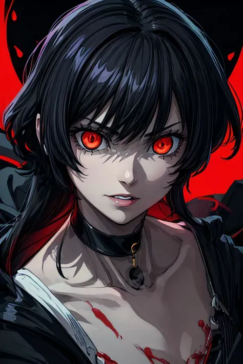 (best quality), (highly detailed), (masterpiece), (perfect lighting),
BREAK
1girl, (glowing eyes:1.4), evil smile, (Reaching towards veiwer:1.4), black hair, choker, blood,
BREAK
backlighting, closeup, vivid colors, bright, blood accents, black background, 90s anime, black,red,yellow, <lora:add_detail:1> <lora:Better Sharp Teeth:1> sharp teeth <lora:epi_noiseoffset2:1>