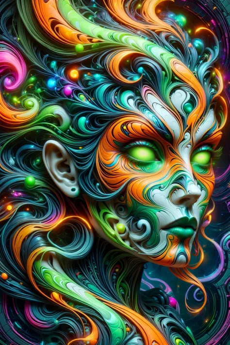 the head of a mad-marbled-paper cyberpunk woman, DonMW15pXL, neon_green, neon_orange, floating arcane astral translucent swirls <lora:DonMW15pXL:0.7> <lora:Colorful_Marbled_Paper_SDXL:1>, <lora:EnvyBetterHiresFixXL01:1>, (masterpiece:1.2), best quality, (hyperdetailed, highest detailed:1.2), high resolution textures