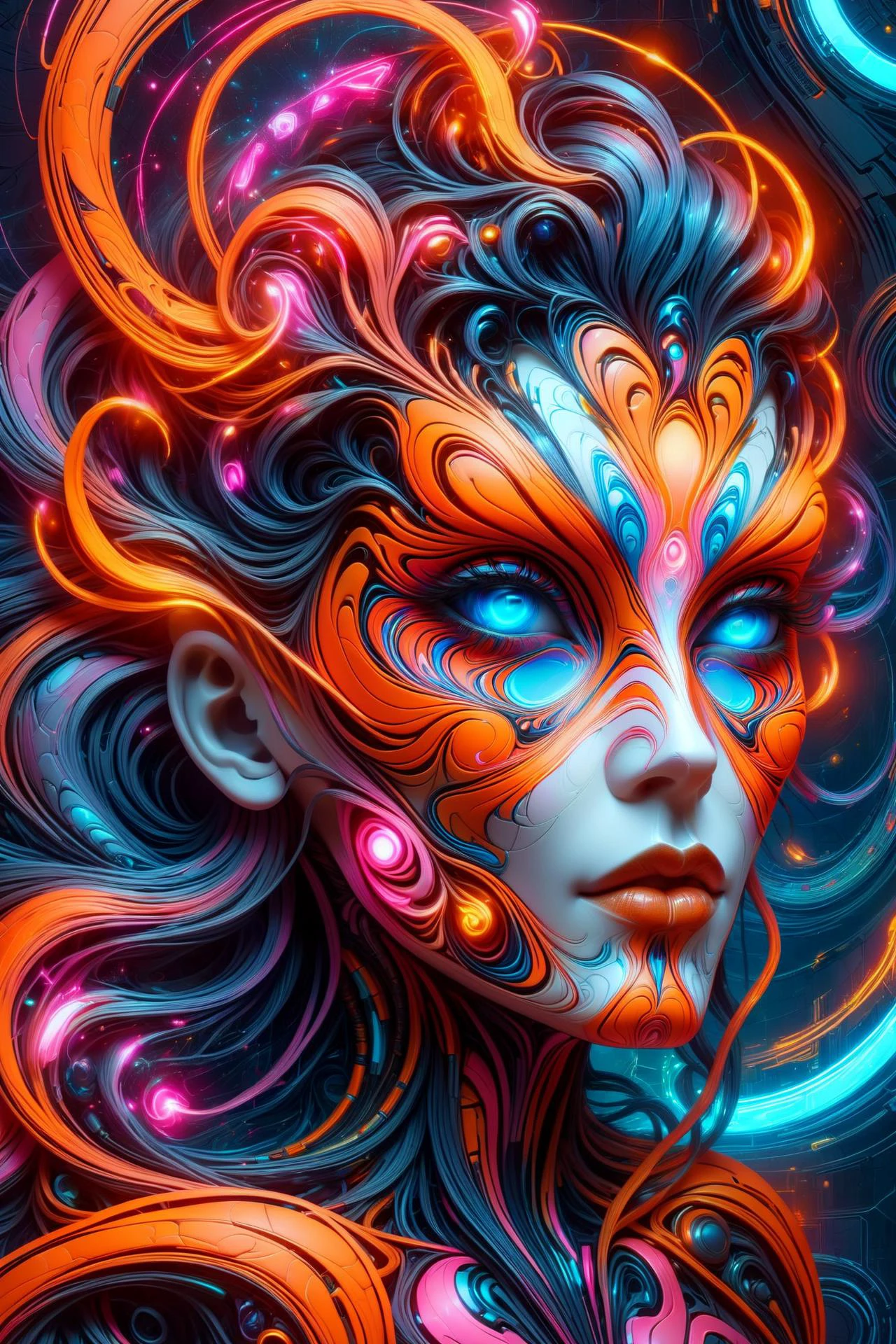 the head of a mad-marbled-paper cyberpunk woman, DonMW15pXL, neon_orange, neon_red, floating arcane astral translucent swirls <lora:DonMW15pXL:0.7> <lora:Colorful_Marbled_Paper_SDXL:1>, <lora:EnvyBetterHiresFixXL01:1>, (masterpiece:1.2), best quality, (hyperdetailed, highest detailed:1.2), high resolution textures