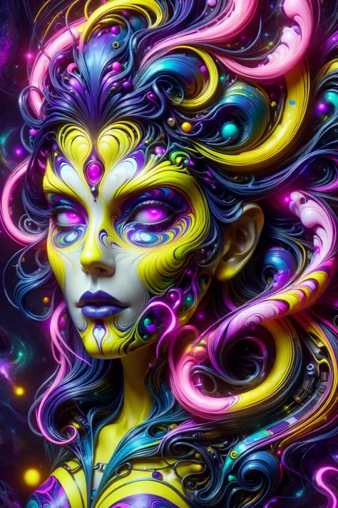 the head of a mad-marbled-paper cyberpunk woman, DonMW15pXL, neon_purple, neon_yellow, floating arcane astral translucent swirls <lora:DonMW15pXL:0.7> <lora:Colorful_Marbled_Paper_SDXL:1>, <lora:EnvyBetterHiresFixXL01:1>, (masterpiece:1.2), best quality, (hyperdetailed, highest detailed:1.2), high resolution textures