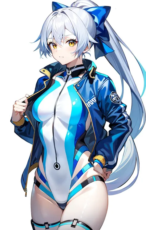 SwimsuitSaber, TomoeSaber, 1girl, solo, standing, jacket,
<lora:FGOTomoeV1-000020:0.8>