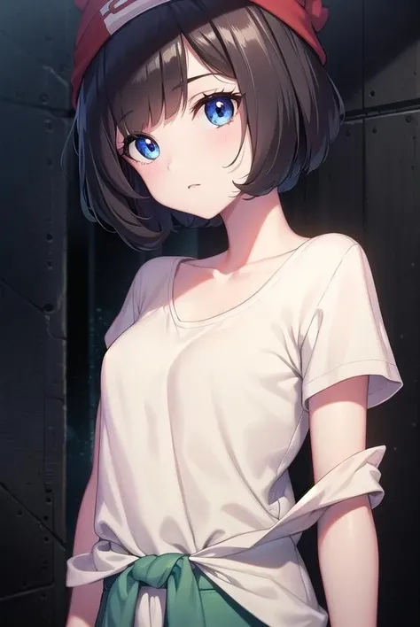pokemonselene, <lora:pokemonselene-lora-nochekaiser:1>,
pokemonselene, black hair, blue eyes, short hair, bangs, blunt bangs, (small breasts:1.2),
BREAK beanie, collarbone, green shorts, hat, red headwear, shirt, short sleeves, shorts, tied shirt, yellow shirt,
BREAK looking at viewer, upper body, full body,
BREAK outdoors, city, sky, sun,
BREAK <lyco:GoodHands-beta2:1>, (masterpiece:1.2), best quality, high resolution, unity 8k wallpaper, (illustration:0.8), (beautiful detailed eyes:1.6), extremely detailed face, perfect lighting, extremely detailed CG, (perfect hands, perfect anatomy),