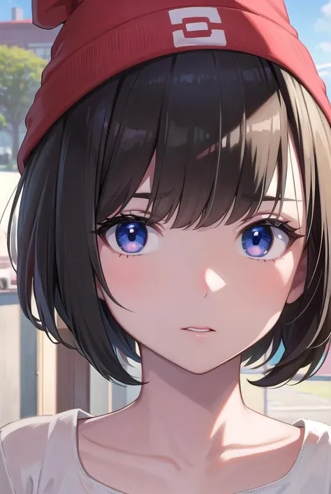 pokemonselene, <lora:pokemonselene-lora-nochekaiser:1>,
pokemonselene, black hair, blue eyes, short hair, bangs, blunt bangs, (small breasts:1.2),
BREAK beanie, collarbone, green shorts, hat, red headwear, shirt, short sleeves, shorts, tied shirt, yellow shirt,
BREAK looking at viewer, upper body, full body,
BREAK outdoors, city, sky, sun,
BREAK <lyco:GoodHands-beta2:1>, (masterpiece:1.2), best quality, high resolution, unity 8k wallpaper, (illustration:0.8), (beautiful detailed eyes:1.6), extremely detailed face, perfect lighting, extremely detailed CG, (perfect hands, perfect anatomy),