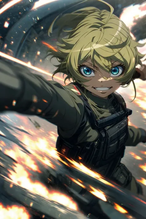 (masterpiece, best quality, ultra detailed), delicate pattern, super fine concept art,
crazy smile, focus eye, bust up,
TanyavonDegurechaff, 1littlegirl, rifle, aiming, ahoge, military uniform, air_combat_mage, <lora:TanyavonDegurechaff001:0.7>,
<lora:ç¼çå:0.7>,
<lora:fisheye_slider_v10:1.5>,
<lora:add_detail:0.8>,
motion blur, emphasis line,