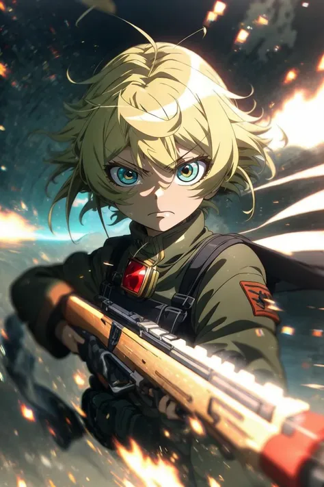 (masterpiece, best quality, ultra detailed), delicate pattern, super fine concept art,
frown, focus eye, bust up,
TanyavonDegurechaff, 1littlegirl, rifle, aiming, ahoge, military uniform, red pendant, air_combat_mage, <lora:TanyavonDegurechaff001:0.7>,
<lora:ç¼çå:0.7>,
<lora:fisheye_slider_v10:1.5>,
<lora:add_detail:0.8>,
motion blur, emphasis line,