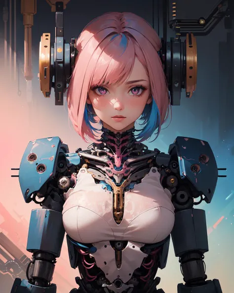 (masterpiece, top quality, best quality, official art, beautiful and aesthetic:1.2),(1girl:1.4),upper body,([pink|blue] hair:1.5),extreme detailed,(fractal art:1.3),(colorful:1.5),highest detailed,(Mechanical modification:1.5)