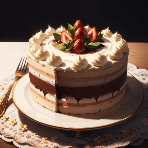 (masterpiece:1.1), (highest quality:1.1), (HDR:1.0), Cake, tiramisu , flowers , fruit, cream, intricate detail ,dark background , HD. Photography