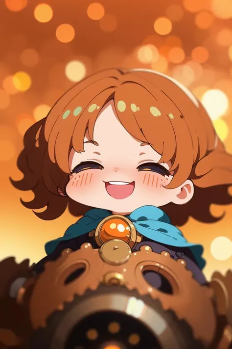 (masterpiece, best quality, ultra detailed), delicate pattern, detailed background,
super fine concept art, steampunk,
1girl, solo, squint and laugh, wavy hair,
AGGA_ST019, chibi, <lora:HerrscherAGGA2023_Chibi_V1:0.8>,
alchemist,
orange tone,
background (bokeh), dim natural lighting, shallow depth of field,