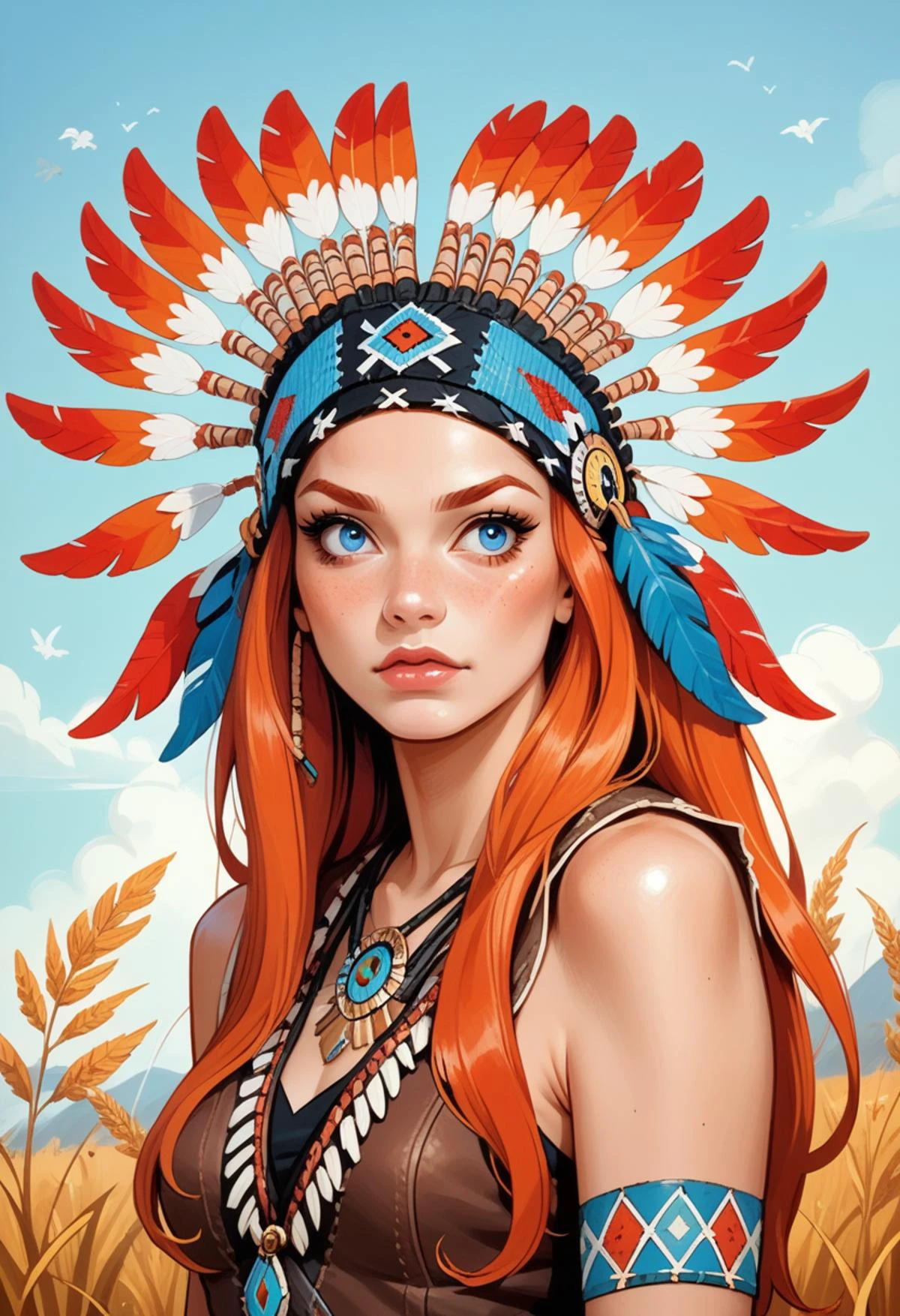 score_9, score_8_up, score_7_up, score_6_up, score_5_up, score_4_up, hud_shera_bk_styl, <lora:hud_shera_bk_styl_XLP:0.8>,1girl, long ginger hair, blue eyes, hud_n_a_hddrss, blue and black native american headdress, feathers, headband, <lora:hud_n_a_hddrss_XLP:0.8>