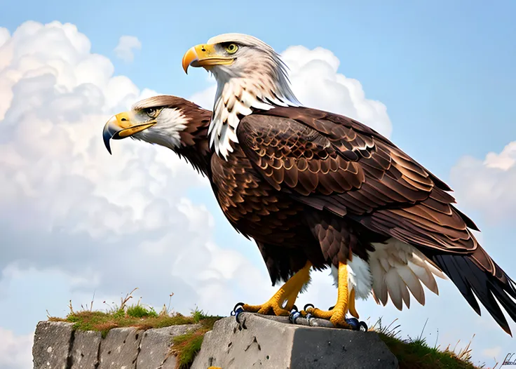 2 headed eagle on a rock