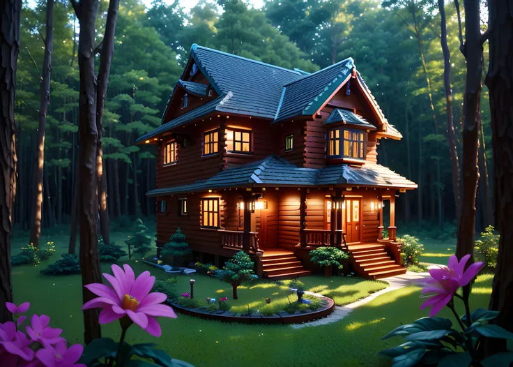 {{masterpiece}}}, {{{best quality}}}, {{{ultra-detailed}}}, {Perfect lighting}, {depth of field}, <lora:LegoAIrev:1>, LEGOAI, lego material, house in the forest