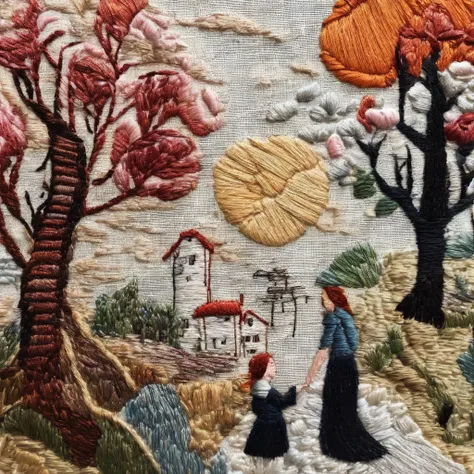<lora:kEmbroideryDSnD:1> Embroidery emotional scene