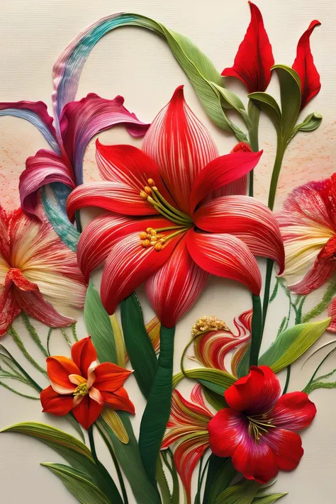 Best quality, masterpiece, ultra high res, (photo realistic:1.4), surrealism, dream-like,
Amaryllis blossom, ((abstract art)),
Embroidery, <lora:kEmbroideryRev:1>,