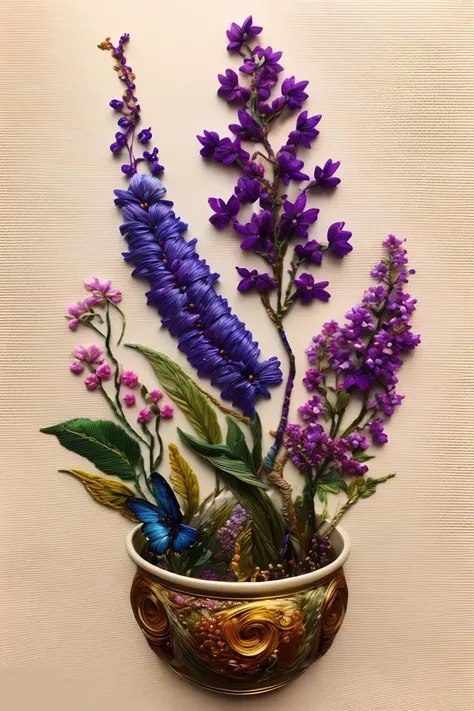 Best quality, masterpiece, ultra high res, (photo realistic:1.4), surrealism, dream-like,
Buddleia blossom in a pot, fantasy creature,
Embroidery, <lora:kEmbroideryRev:1>