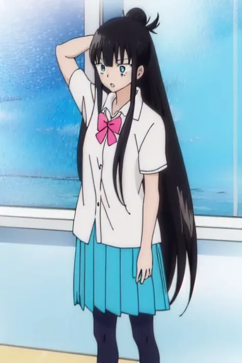 <lora:sawako_kuronuma trigger:1.5>sawako_kuronuma, hime cut, 1girl, solo, full body, black hair, long skirt, slim, high school uniform, ((kimi ni todoke) anime parody, 1girl, solo)