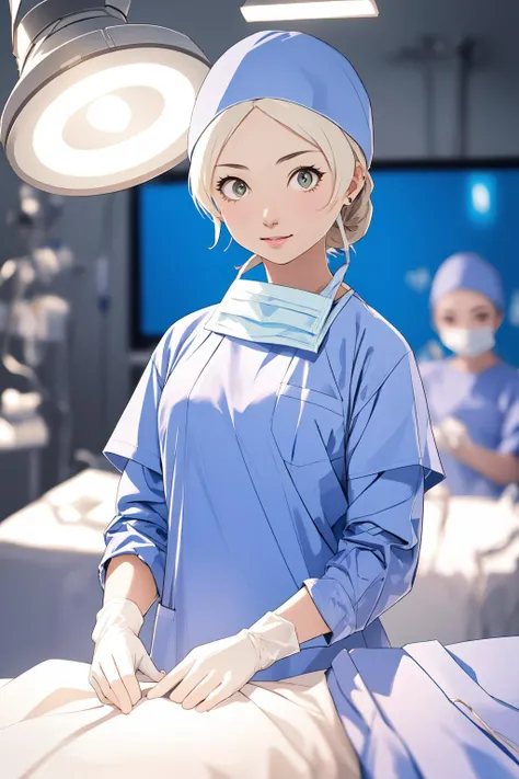 ((masterpiece, best quality, high quality)),1girl, (hospital), <lora:infirmary_v0.1:0.5> infirmary, <lora:Surgeon Outfit v2:0.8> (surgical_uniform, mask, long sleeves, surgical mask,long dress, latex gloves,surgical cap),