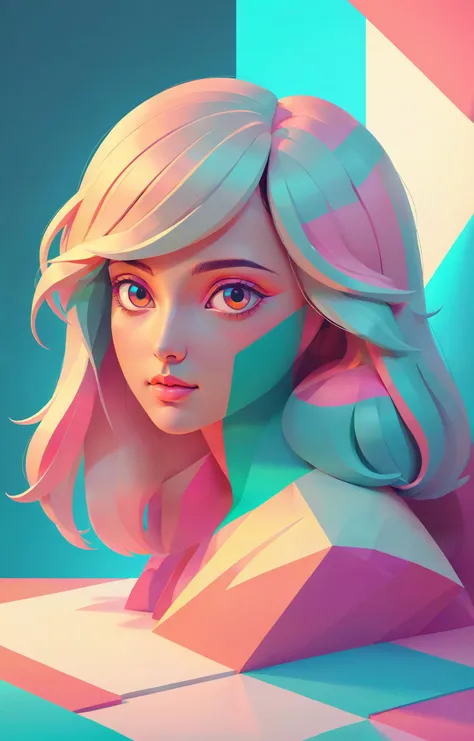 3d isometric, blender render, soft colorful-hued colors, 1980s aesthetics, masterpiece, [ a gorgeous flower arrangement : a beautiful Bangladeshi lady : 2] <lora:envyStarlightAnime03_v10:1>, vibrant summer colors Two tone lighting, abstract geometric gradients, geometric shapes, simple background