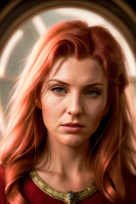 portrait photo of vivaBian1 ,(red shirt), (red hair), alluring portrait, intricate, highly detailed, digital painting, artstation, concept art, naughty, sharp focus, cinematic lighting, illustration, art by artgerm and greg rutkowski, alphonse mucha, cgsociety