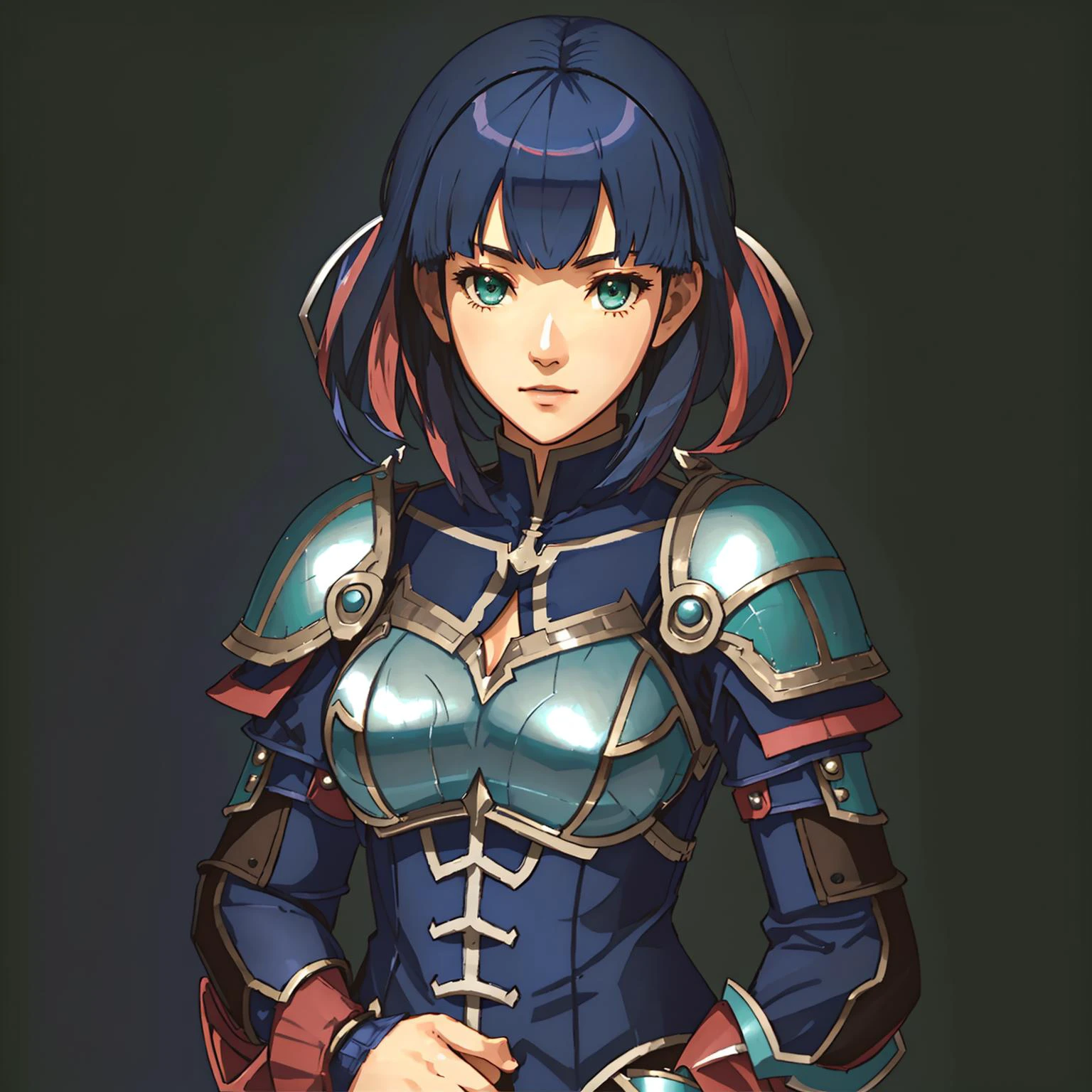 Fire Emblem, Catria (Fire Emblem), Catria (Fire Emblem Gaiden), Catria (Fire Emblem Echoes: Shadows of Valentia), (simple background, green background:1.3), light top left, Armor, 1Girl, ager, Double Bun, Multicolored Hair, Black Hair, Pink Hair, (Happy:1.3)