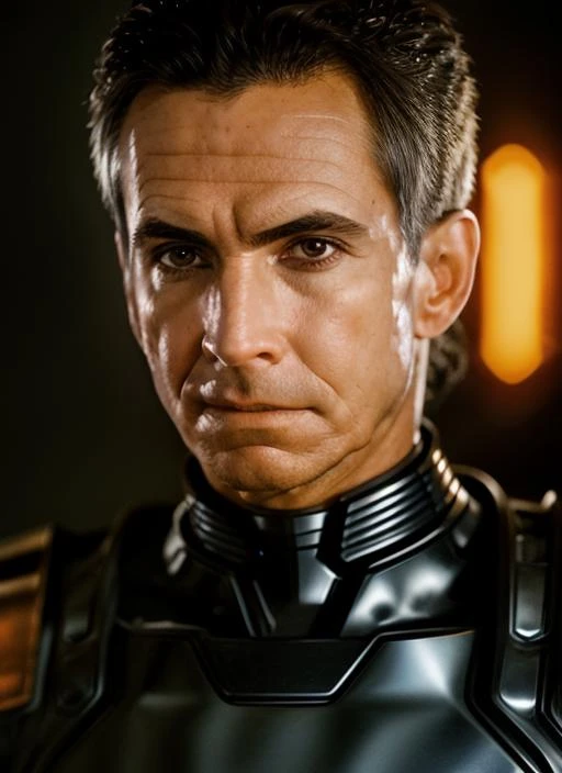 Robot man named Loiwa Frank green eyes look sad.