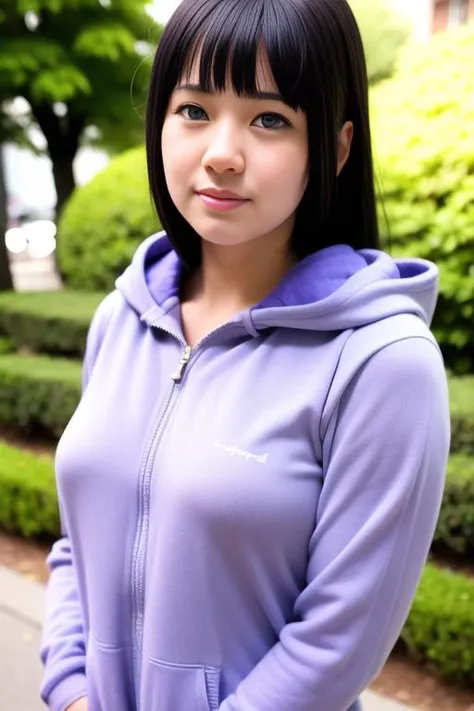 a photo of a girl, wearing a grey hoodie, hyuuga hinata, blush, byakugan, purple eyes, good hand, 4k, high-res, unparalleled masterpiece, best quality, head,((Hasselblad photography)), (finely detailed skin:1.2), sharp focus, (cinematic lighting), classroom, day, bright lighting, dynamic pose, dynamic angle, (detailed face:1.1), (outdoors, park:1.3), <lora:my_HyuugaHinata_v1:0.6>