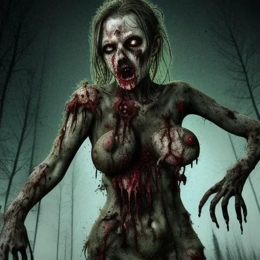 realistic photo, highly detailed, photography,art, 16k, tree of zombie horror with plenty zombies around with very large boobs
