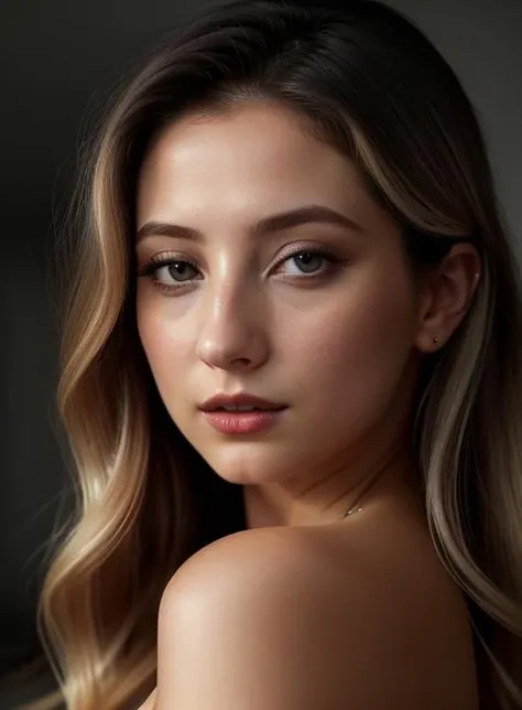 AShleyRos <lora:AShleyRos2-v15-byShurik:1>
In the dimly lit ambiance of a noir setting, a close-up reveals a captivating blonde woman dressed in a sleek silk slip, exuding an air of seductive allure. (Best quality: 1.3) The monochrome tones cast a timeless spell, evoking a bygone era of mystery and intrigue. (Noir aesthetics: 1.3)
Her intense gaze pierces through the shadows, locking eyes with the viewer, as if sharing a secret connection in this dark and dangerous world. (Engaging stare: 1.3) The soft lighting accentuates the contours of her face, highlighting her delicate features and lending an air of sensuality to her presence. (Subtle highlights: 1.2)
Silhouetted against the play of light and shadow, her fair hair cascades in lustrous waves, framing her face with an ethereal glow. (Radiant blonde locks: 1.3) The subtle hints of red lipstick add a touch of boldness, drawing attention to her enticing smile. (Seductive allure: 1.2)
As the noir aesthetic envelopes the scene, the woman's silk slip clings to her form, accentuating her curves and exuding an undeniable elegance. The simplicity of her attire juxtaposed with the enigmatic setting creates a visual contrast that adds to the intrigue. (Classic sophistication: 1.3)