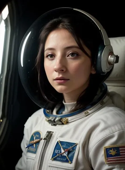 AShleyRos <lora:AShleyRos2-v15-byShurik:1>
Women 30 years old, (best quality:1.3), (masterpiece:1.3), (detailed:1.2), 8K, space station scene, an astronaut floating gracefully inside the International Space Station, surrounded by a multitude of high-tech equipment and instruments, (soft:1.4) diffused lighting with gentle reflections of sunlight off the space station's surfaces, (close-up:1.3) shot style focusing on the astronaut's face and upper body, (realistic art style:1.2) with meticulous attention to detail on the spacesuit, highlighting the texture and functionality of each component. The astronaut's visor reflects the vastness of space, creating a sense of awe and wonder. With a peaceful expression on her face, she gazes out into the endless expanse, witnessing the Earth below and the stars above. The image captures the solitude, beauty, and scientific exploration that encompass the experience of being an astronaut in space,(full body:1.3)