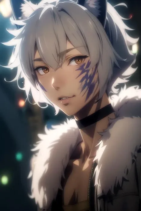 (best quality:1.1), (masterpiece:1.4), game cg, 1boy, solo, male focus, looking at viewer, , depth of field, anime coloring, , <lora:bete_loga:0.98>, bete_loga, grey hair, brown eyes, , , facial mark, , , HDR