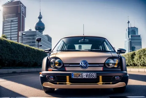 ((detailed retro|ID harlequin Volkswagen Polo)),(best automotive design), (highly detailed car emblem:1.1), solarpunk Berlin,golden hour, utopia,automotive photoshoot ,city skyline, Hanging Gardens, BREAK (Highest Quality, 4k,2k, masterpiece, Amazing Details:1.2),(professional photo:1.3),metropolitan, automotive photography,Dehaze,Focus stacking, kodachrome,E671, telephoto lens 2.8mm 1/2000 F/16 ISO 50,Bracketing,DSLR,HDR,(breathtaking composition),dutch angle,(futuristic car body,detailed matte car paint texture:1.2),(detailed background),((photorealistic)(RAW Photo)),cinema photography, Bokeh, ray tracing, light rays, RAW photo, photorealistic, analog style, (subsurface scattering), photorealism, absurd res, (Full Shot), by Syd Mead|Khyzyl Saleem