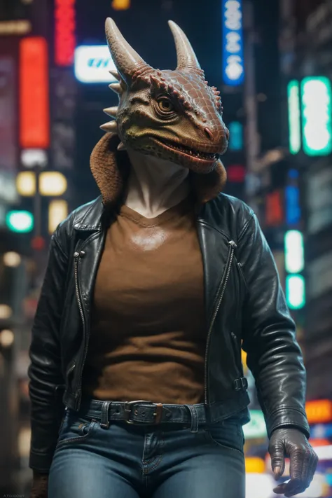 argonian, female, solo, markings, clothed, wearing leather jacket, jeans, paws, topwear, bottomwear, tokyo, street, akihabara, neon lights
BREAK,
by tojo the thief, by narse, by honovy, (intricate, high detail, film photography, soft focus, RAW candid cinema,
photorealism, realistic, photorealistic, analog style, subsurface scattering, ((closeup))
masterpiece, best quality, ultra realistic, 8k) <lora:ArgonianFRL27nO:0.8>