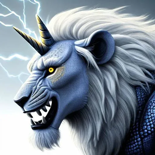 a monster crackling with electricity. It. resembles a unicorn, though a closer look reveals that it has a lion-like face and is covered in scales, rather than a coat. Its majestic white mane and hair stand on end, as if charged with static.