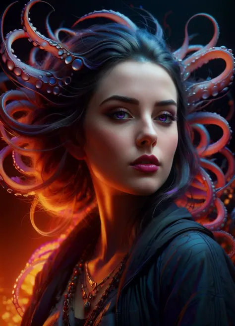 a very beautiful savage symmetric girl with squid embedded into her hair, fantastic forest, fantasy, ghosts, surrounded by roots, portrait, sharp focus, intricate, elegant, digital painting, artstation, matte, highly detailed, concept art, illustration, ambient lighting, (art by ilya kuvshinov, artgerm, alphonse mucha, and greg rutkowski:1.1), midsonmar <lora:PastelPunkXL:0.58> <lora:Particles_Style_SDXL:0.68> ais-particlez, subsurface scattering, Photorealistic, Hyperrealistic, analog style, realistic, film photography, soft lighting, heavy shadow