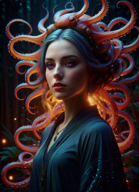 a very beautiful savage symmetric girl with squid embedded into her hair, fantastic forest, fantasy, ghosts, surrounded by roots, portrait, sharp focus, intricate, elegant, digital painting, artstation, matte, highly detailed, concept art, illustration, ambient lighting, (art by ilya kuvshinov, artgerm, alphonse mucha, and greg rutkowski:1.1), midsonmar <lora:PastelPunkXL:0.58> <lora:Particles_Style_SDXL:0.68> ais-particlez, subsurface scattering, Photorealistic, Hyperrealistic, analog style, realistic, film photography, soft lighting, heavy shadow