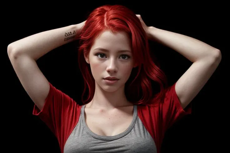 portrait of DEN_ariel_piperfawn wearing a plain top, Red lighting from left, ((headshot)), clothes, dressed, plain top, top, shirt, t-shirt, face focus, black background, shadows, dramatic,
photorealistic, high detail, detailed, beautiful, <lora:epi_noiseoffset2:1> <lora:add_detail:1>