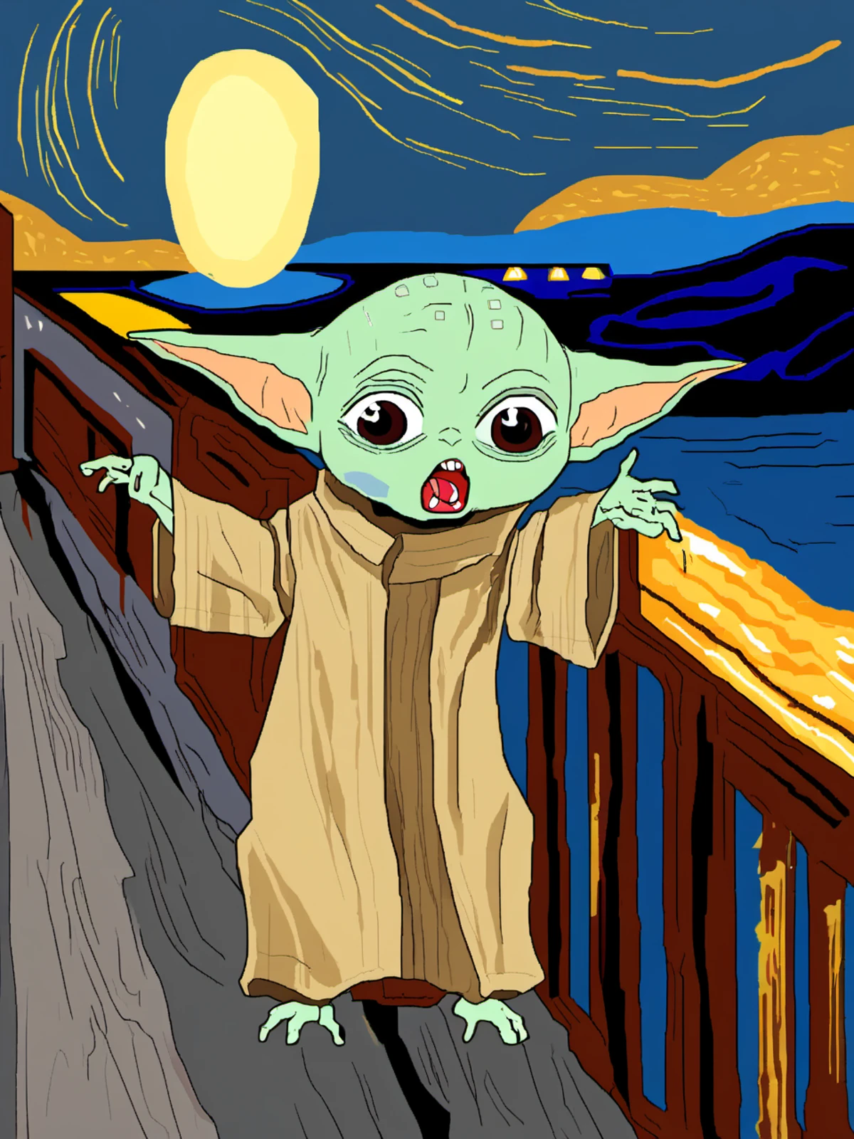 yoda in the picture "the scream", <lora:FF-Style-Edvard-Munch-vpred:0.75> in style of Edvard Munch, <lora:SDXL_MSPaint_Portrait:0.5> mspaint