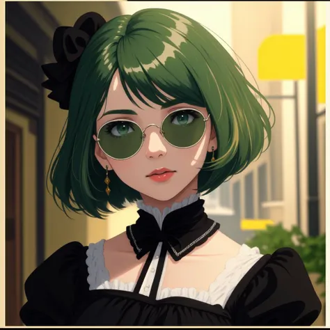 (masterpiece, best quality, highest quality, 8k, raytracing, HDR, UHD, Victorian oil painting style:1.4)
BREAK portrait of a girl who wears her sunglasses at night so she can watch you weave and breathe your story lines.
BREAK( bob cut, light green hair:1.3)
