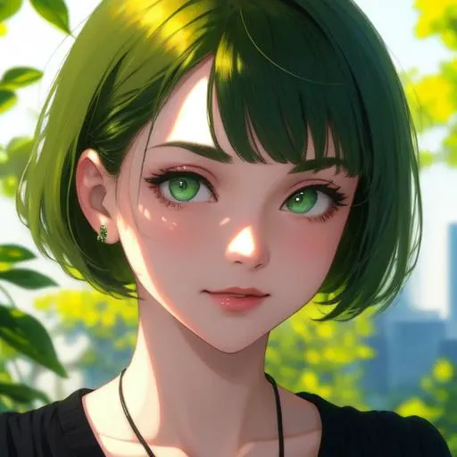 (masterpiece, highest quality, best quality, UHD, HDR, raytracing, 8k:1.4)
BREAK (portrait of a cute girl, light green hair, green eyes, bobcut with blunt bangs:1.3)
BREAK gorgeous smile, gorgeous face, mascara, eyeliner, lip gloss, eyeshadow, blush
BREAK beautiful eyes, long eyelashes
BREAK cafe in the background, plants, cityscape