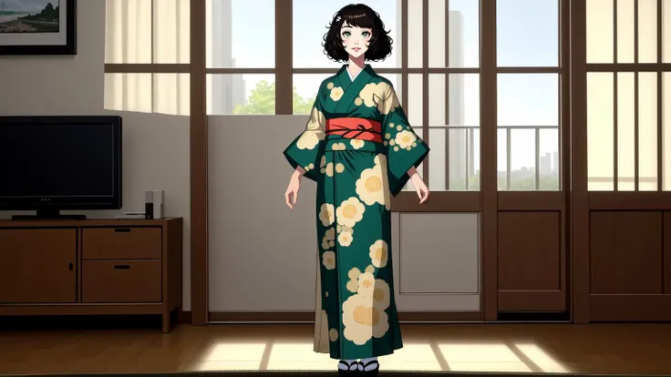 (high resolution photograph, best quality, masterpiece, highest quality, HDR, 8k:1.4)
BREAK (full body shot of Sadayo Kawakami, standing up in an apartment living room, yukata, traditional Japanese clothes:1.4)
BREAK (green eyes, lip gloss, gorgeous smile, blushing:1.3) <lora:skp5-guy-v2:1>
BREAK (living room with a window, cityscape:1.2)