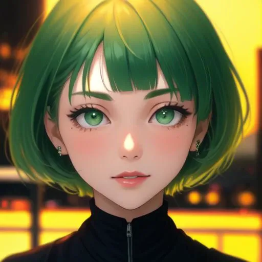 (masterpiece, highest quality, best quality, UHD, HDR, raytracing, 8k:1.4)
BREAK (portrait of a cute girl, light green hair, green eyes, bobcut with blunt bangs:1.3)
BREAK gorgeous smile, gorgeous face, mascara, eyeliner, lip gloss, eyeshadow, blush
BREAK beautiful eyes, long eyelashes
BREAK cafe in the background, plants, cityscape