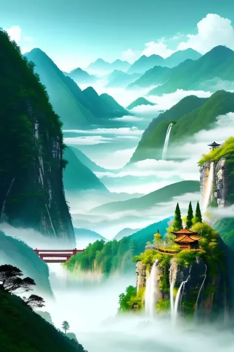 chinese landscape, art by _shuimo_