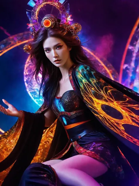 (upper thighs shot:1.3), (beautiful goddess with Japanese geisha makeup), magic circle, magic array, magic circles, magic array, colorful art concept by Waterhouse, Carne Griffiths, Minjae Lee, Ana Paula Hoppe, Stylized florescent art, tall, supermodel body,
mecha, cloak, ultra wide, octane render masterpiece, beautiful depth of field, ultra wide field, ultra detailed CG perspective, ultra dynamic lighting amazing shadows, hell,<lora:xl-shanbailing-0116magic array:0.8>,
