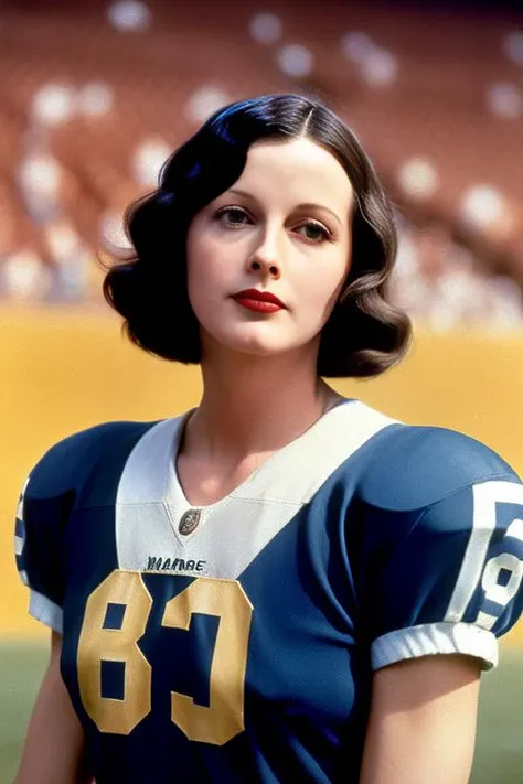 Elizabeth Taylor dressed in sexy Olympic clothing with lipstick and smiling