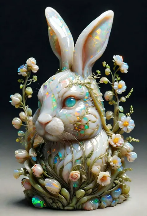 Bust of a small soft white rabbit, flowers, vines, <lora:xl_more_art-full_v1:1> <lora:add-detail-xl:1> misc <lora:ral-opal:1> ral-opal, (masterpiece:1.2), best quality, colorful, (intricate details, hyperdetailed, highest detailed:1.2), high resolution textures