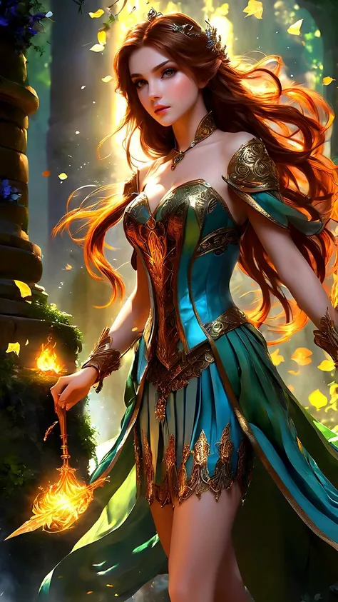 young woman, youthfull face, sexy outfit, gothic style, full body, pretty face, angry face, long hair, masterpiece, unreal engine, ethereal forest with enchanted streams hair style, auburn hairs, tightened jaw, squinted eyes and raised eyebrows, walking with hands swinging by sides, looking away, from below, ethereal fantasy concept art, magnificent, celestial, ethereal, epic, majestic, magical, fantasy art, dreamy, absurdres, 8k, high detail, intricate, best quality, painterly, cover art